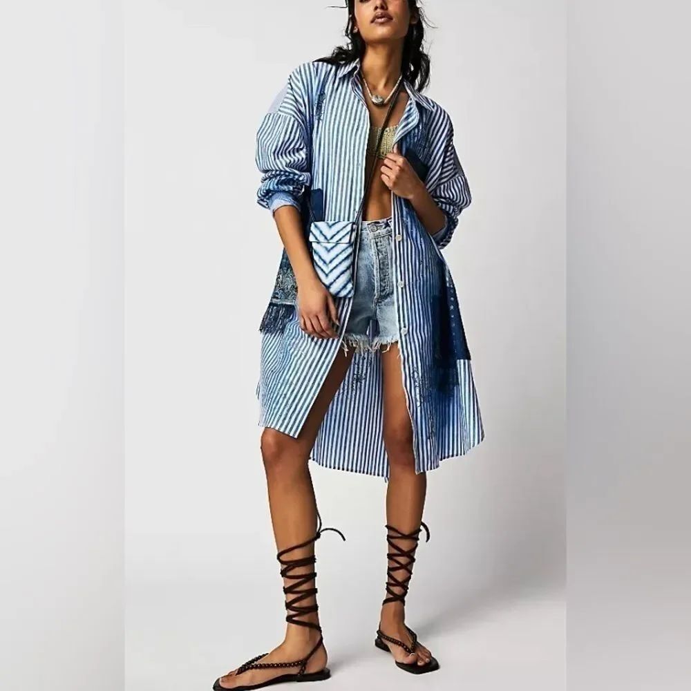 Free People Nigel Preston Huntress Stripe Shirt at in Blue, Size XS/S